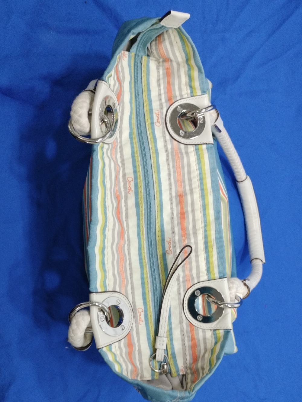 Vintage COACH Nautical East West Beach Tote Bag F16624 Summer Purse Stripe - Picture 9 of 11